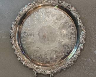 Ornate SilverPlated Serving Tray with Grape Motif and Handles