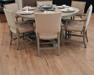 Round Pedestal Dining Table with Upholstered Chairs