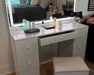 Modern Vanity Table with LED Mirror and Stool