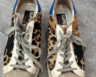 Golden Goose Superstar Leopard Print Calf Hair  Suede Sneakers