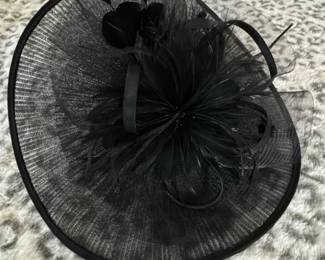 Black Fascinator Hat with Feathers and Netting