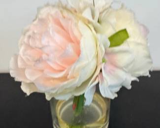 Faux Pink Peony and Hydrangea Arrangement in Glass Vase
