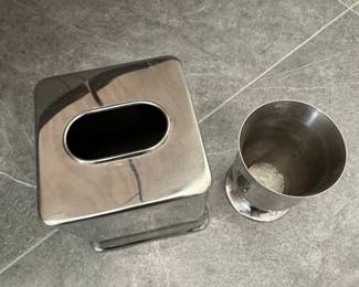 Silver Plated Tissue Box Cover and Waste Bin Set second image