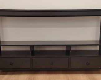 Black Wood Media Console with Drawers and Open Shelves