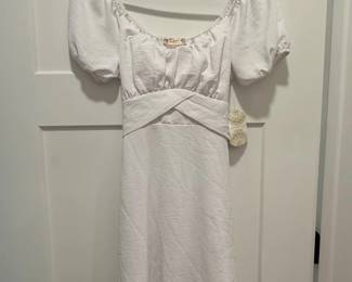 Altard State White Puff Sleeve Crisscross Waist Mini Dress