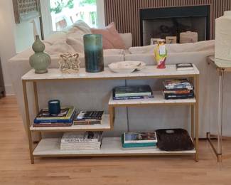 Gold Frame Console Table with MarblePatterned Shelves