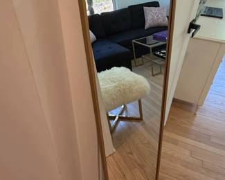 Modern Rounded Rectangle FullLength Floor Mirror with Gold Metal Frame