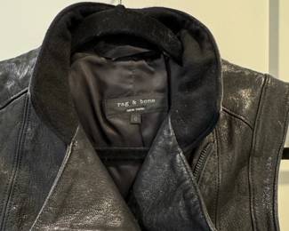 Rag  Bone Black Leather Asymmetrical Zip Biker Vest second image