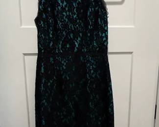 Milly Black and Teal Sequin Lace Sheath Dress