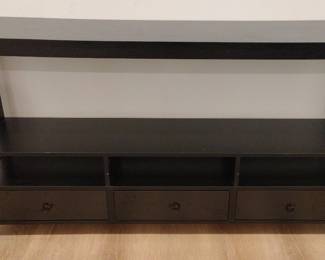 Black Wood Media Console with Drawers and Open Shelves second image