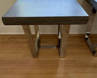 Modern Oak and Chrome End Tables Set of 