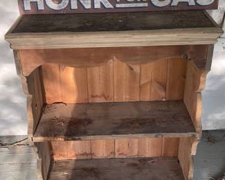 Wooden shelf    Honk for gas sign 