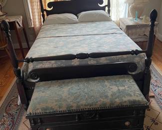 Queen bed w/frame, head/foot board, mattress & box spring       Chest 