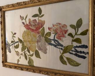 one of a pair of antique paintings on silk