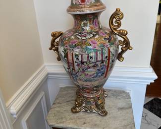 Large Famille Rose lidded urn...missing handle