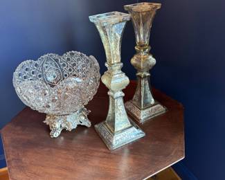mercury glass and vintage punch bowl