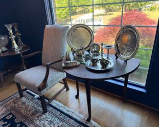 gateleg table with silver plate