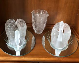 Lalique Swans with Original Mirrors