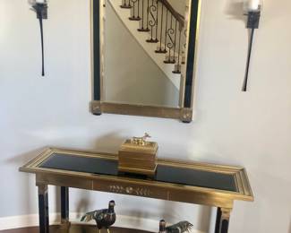 Mirror, Console Table with Cloissonne Peacocks