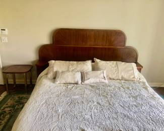 Hand crafted Art Deco style king Bedroom set;  Headboard, end table, desk