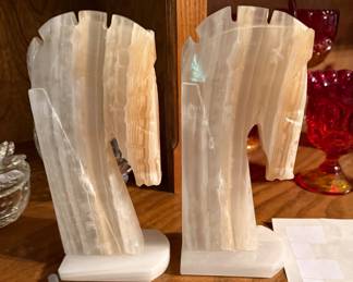 Carved marble trojan horse bookends