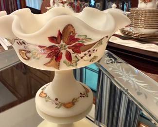 Fenton hand-painted custard glass compote