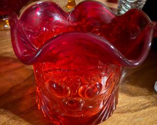 Fenton Ruby Red Cherry Spooner bowl