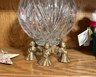 Crystal bowl on brass angle stand