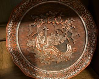 vintage cinnabar carved lacquer plates