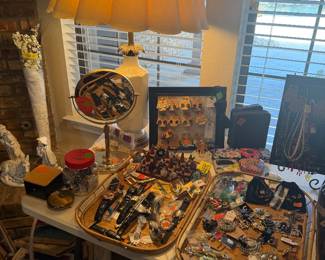 Bracelets, Cuff Links, Necklaces, Key chains, Broches, Individual stones, Watches, and a JAR OF JEWELS!