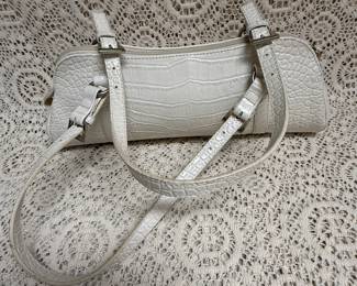 Bisou Bisou embossed faux-croc shoulder bag with a long strap and PINK lining