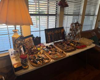 Bracelets, Cuff Links, Necklaces, Key chains, Broches, Individual stones, Watches, and a JAR OF JEWELS!
