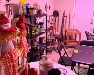Yard Decor, planting table and outdoor decor.  I spy two scarecrows!