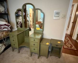 Antique dresser with matching nightstands and vanity with mirror