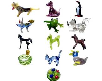 Hand Blown Glass Miniatures & One Carved Wooden Horse