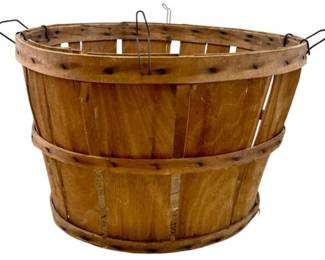 Vintage Wooden Bushel Basket With Wire Handles
