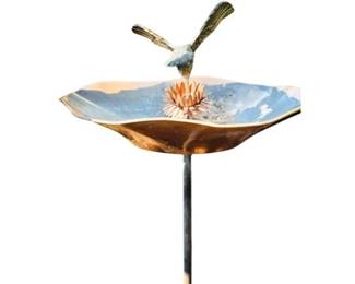 Hummingbird Copper Tone Birdbath On Metal Stake