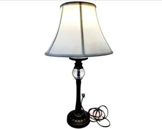 Applied Patina Metal Lamp With Central Accent Globe & Linen Shade