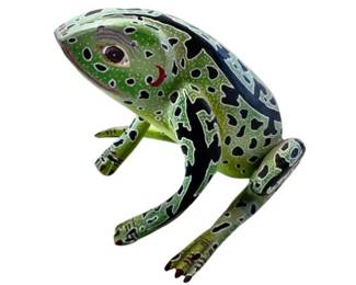 Mexican Folk Art Hand Carved & Painted Frog, Signed