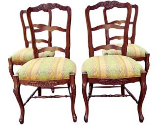 Four Antique Country French Chairs With Cabriole Legs And Detailed Carving