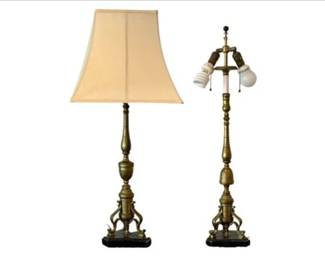 Pair Regency Style Brass Table Lamps – Likely Stiffel – Heavy Weight – 34.5" Tall