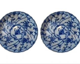 German Porcelain Blue & White Onion Floral Plates