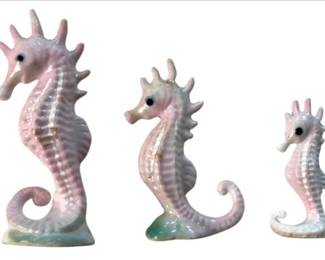 Vintage Porcelain Miniature Seahorse Figurine Trio