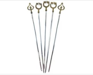 Set Of Five Tarzan Inox Steel And Brass Shish Kabob Skewers