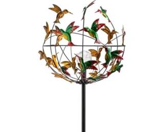 Metal Hummingbird Wind Spinner With Color-Changing Solar Orb