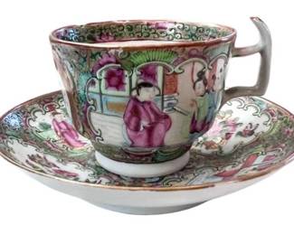 Antique Chinese Rose Medallion Cup & Saucer