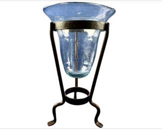 Hand Blown Glass Vase Set In Metal Stand