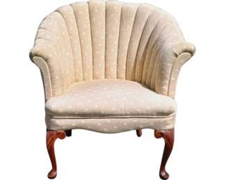 Antique French Provincial Style Accent Armchair With Channel-Tufted Scallop Back