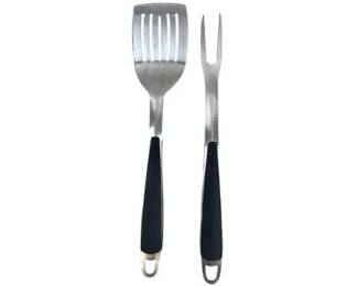 Stainless Steel Slotted Spatula With Black Handles And Hanging Hook