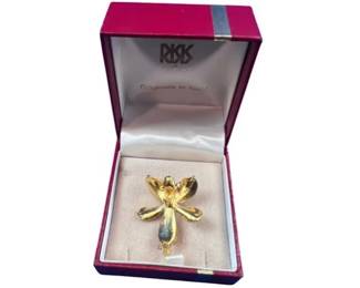 24k Gold Dipped Orchid Brooch & Pendant Combination – Signed "RISIS" With Box